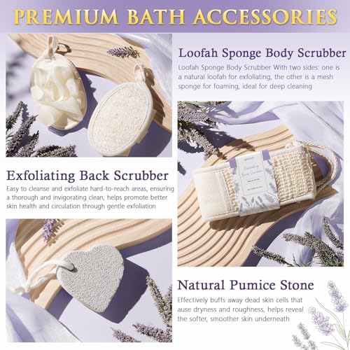 Mothers Day Birthday Gifts for Women, Lavender Relaxing Spa Gift Baskets for Women Self Care Package Bath Gift Set, Home Bath and Body Kit Pamper Gifts for Womens Her Mom Friends Wife Girlfriend Wife - color: Purple-Lavender