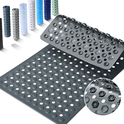 Yimobra Bathtub Mat Non Slip, 27.5"X15.5" Machine Washable Shower Floor Mat, Soft on Feet, Bathmat with Drain Holes and Suction Cups, Bathroom Essentials, Dark Grey - color: Dark Grey, size: 27.5 X 15.5 Inch