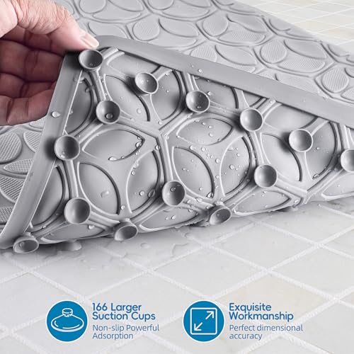 Bathtub Mat Non Slip with Suction Cups - 100% Rubber Bathroom Mat Textured for Bath Tub Shower Safety - Soft on Touch - BPA/PVC Free - Pet Dog Bath Mat - Machine Washable - 17 × 35 Inch（Gray） - color: Gray, size: 35" x 17" (Rectangular)