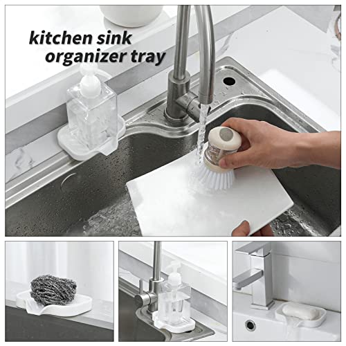MicoYang Silicone Soap Dish with Drain Spout, Self-Draining Sink Organizer Tray for Bathroom and Kitchen, Sponges, Dispensers and Soap Holder, Non-Slip and Dishwasher Safe, White (Compact, 4.9"×3.2") - color: White, size: S(4.9"×3.2")