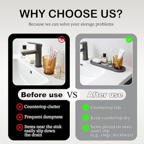 2PCS Water Absorbing Stone Tray, Fast Drying Diatomite Stone Sink Tray for Bathroom Sink & Kitchen Counter Faucet Organizer, Soap Dish Dispenser Vanity Organizer,Light Gray-11.8"x4" - color: Light Gray-2p
