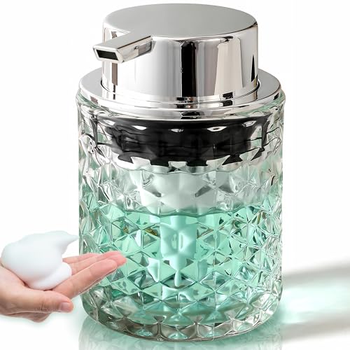 Malachi Foaming Hand Soap Dispenser, Refillable Clear Glass Foam Pump Bottle for Hand Soap, Dish Soap, Body Wash, Shampoo, Facial Cleanser & Baby Wash, Multi‑use for Bathroom, Kitchen & Commercial Use - color: Diamond Transparent