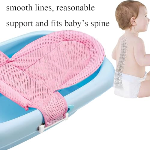 Adjustable Baby Bath Support Mesh Sling Non-Slip Infant Bathtub Shower Net Breathable Newborn Bath Cushion Pad Quick Drying Bathing Sling for Toddler Aged 0-3 (No Bathtub) - color: pink