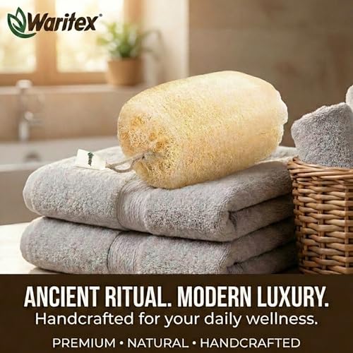 Waritex Organic Egyptian Loofah Sponges Exfoliating Scrubber Bath [2 Pack] | Natural Loofah Fiber for Gentle Skin Exfoliation, Deep Cleansing Full Body Spa Experience, Smooth Radiant Skin Care