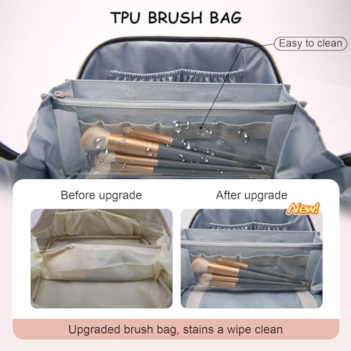 BOYATU Travel Makeup Bags Cosmetic Organizer Bag: 3-Set Large Capacity Make up Bag - PU Leather Toiletry Bags for Women - Wide Open Portable Pouch with Divider & Handle (01-Z-Pink) - color: 01-Z-Pink