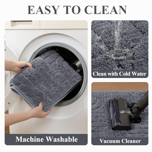 Vaukki Bathroom Rugs Sets 3 Piece, Grey Washable Non Slip Soft Bath Mats for Shower and Tub, Plush Absorbent Microfiber Toilet Rug U Shaped, 32x20+26x18+24x20 Inch - color: Grey, size: 18''x26''+20''x32''+20''x24''