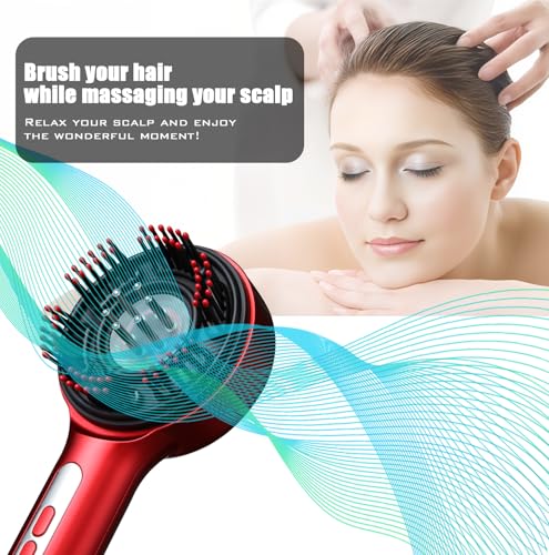 Rechargeable Scalp Massage Comb - Mimics Hand-like Kneading for Daily Hair Maintenance & Relaxation, Cordless with Oil Applicator for Men & Women - color: Red