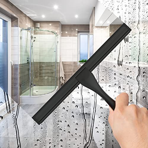 All-Purpose Stainless Steel Shower Squeegee for Shower Doors with 2 Adhesive Hooks, Bathroom Cleaner Tool Household Window Mirror Squeegee for Home Cleaning, Glass Door, Tile Wall, Car, 10 Inch Black - color: Black, size: 10 Inch