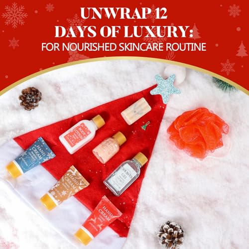 Advent Calendar Holiday Gifts 2025, 12 Pcs Spa Gift Set for Women, Christmas Gift for Women with Christmas Bath Bomb, Hand Cream, Body Lotion,Happy New Year Gifts for Mother - color: Red