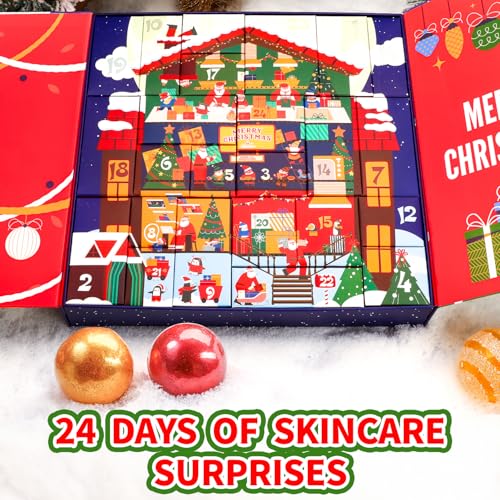 Advent Calendar 2025 Adult, Holiday Gift Baskets for Women with Hand Cream, Epsom Salt, Candle, Necklace, Brooch, Ear Clips, Skincare Beauty Advent Calendar, Happy New Year Countdown Calendar Gift Set - color: Off White