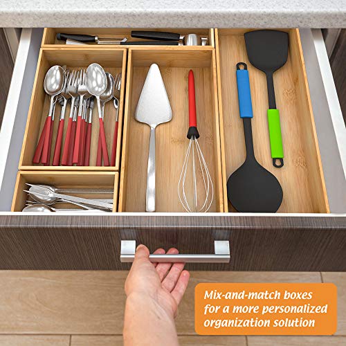 Bamboo Kitchen Drawer Organizer, Wooden Storage Box for Utensil Organizer Silverware Tray Cutlery Holder Flatware Containers - Multi-Use Deep Drawer Dividers Organizer for Bathroom, Jewelry, 12"3"2.5" - color: Bamboo, size: 12*3*2.5 inch