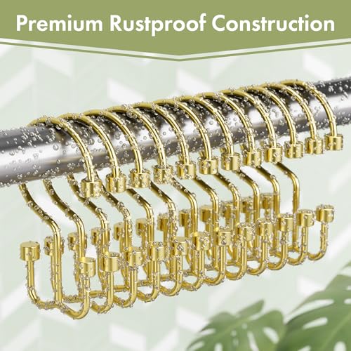 Amazer Gold Shower Curtain Hooks, 12PCS Minimalist Simple Double Shower Curtain Rings, Rust-Resistant Metal Shower Hooks, Cylinders Shower Rings for Bathroom Shower Rods Curtains - color: Gold, style: Cylinders - Double Hooks
