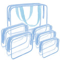 APREUTY Clear Makeup Bags, TSA Approved 6 Pcs Cosmetic Makeup Bags Set Clear PVC with Zipper Handle Portable Travel Luggage Pouch Airport Airline Vacation Organization (Haze Blue) - color: Haze Blue-6PCS (Large+Medium+Small)