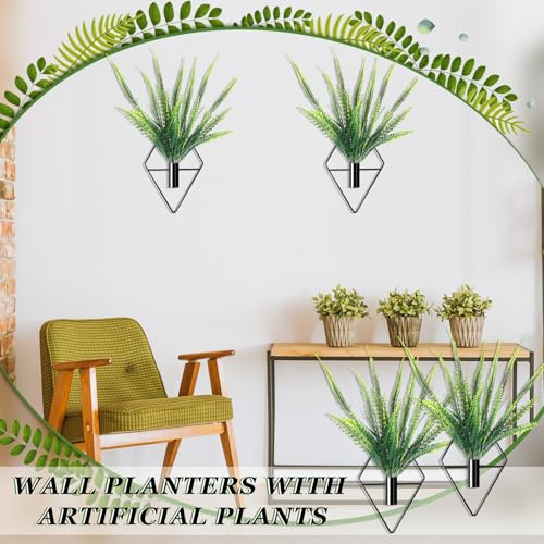 Canlierr 2 Pieces Black Wall Decor Hanging Planters with Artificial Plants Metal Hanging Vase Indoor Plants Holder Modern Geometric Wall Art for Bathroom Bedroom Living Room Decor(Boston Fern) - color: Black, size: Boston Fern