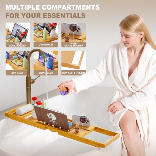 Premium Bathtub Tray Caddy, Expandable Bath Tray, Unique House Warming Gifts,Bamboo-New - color: Bamboo-new