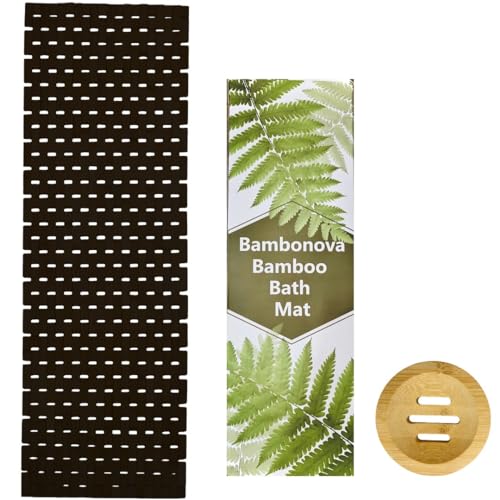 Bamboo Black Bath Mat 48 x 16 Inches and Wooden Soap Dish Set Bathroom Rugs Bathtub Mat Non Slip Bath Mats for Bathroom, Kitchen Sauna Spa Hot Tub Outdoor Decor - color: Black, size: 48x16