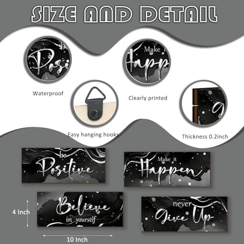 4 Piece Black And Silver Bathroom Decor Motivational Silver Wall Art Abstract Women’s Office Decor Inspirational Wooden Signs Black Bathroom Accessories for Home Bedroom Office 10X4 Inch - color: Black