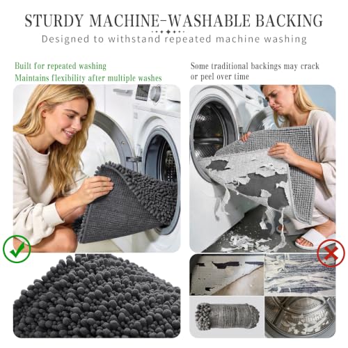 Yimobra Bathroom Rugs Non Slip Washable - Ultra Soft Absorbent Chenille Bath Mat, Quick Dry Shaggy Floor Carpet for Tub Shower, Dark Gray Home Decor Accessories, 24x17 Inch - color: Dark Gray, size: 24" X 17"