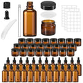 48 Pcs Amber Glass Jars and Dropper Bottles Set, 2 oz Cream Jars with Black Lids 1.7 oz Amber Dropper Bottles, with Label and Mini Spatula, for Essential Oil, Lotions, Massage Oil, Spa Salon - color: Amber