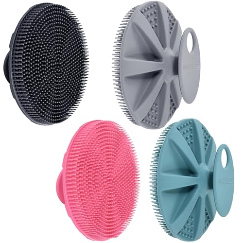INNERNEED Food-Grade Soft Silicone Body Scrubber Shower Brush Handheld Cleansing Skin Brush, with Exfoliating Net Sponge Case (Pack of 4) - color: (Set5) 4mix
