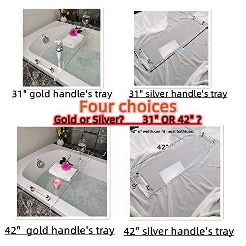 42" transaprent Bathtub Caddy with Silver Handle for Luxury Bathroom - style: 42" Tray With Silver Handles