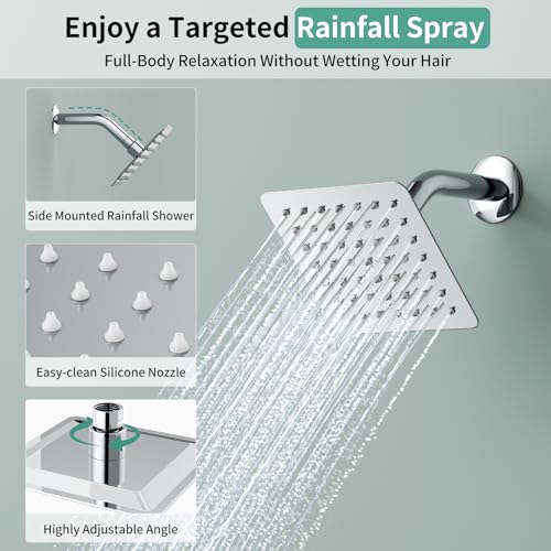Shower Faucet Set Shower System - SR SUN RISE Polished Chrome Shower Trim Kit with Dual Shower Head, 10'' Ceiling Rainfall 6'' Wall Mount with Handheld Shower for Couples, Complete 6 Diverter Valve - color: Chrome, size: 10 Inch