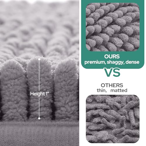 HOMEIDEAS 2 Pieces Bathroom Rugs, Non Slip Absorbent Chenille Toilet Bath Mat Set (Grey) - color: Grey-grey, size: 1'5" x 2'8" (Rectangular 20"x32"+17"x24")