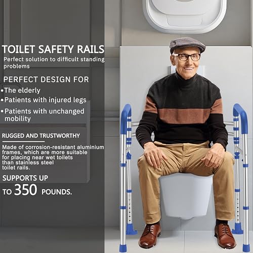 Lianjindun Toilet Safety Rails (350 lb), Adjustable Toilet Frame for Elderly, Seniors, Handicap & Disabled, Foldable Handicap Toilet Handles Fit Any Toilets（Dark Blue） - color: Dark Blue
