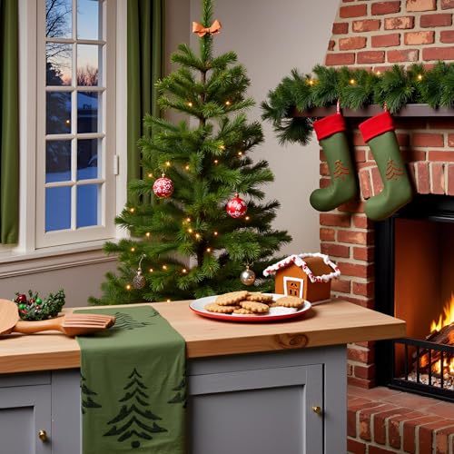 2 Pack Christmas tree Hand Towels 100% Cotton Jacquard holiday Kitchen dish Towels Retro Neutral Olive Green Bathroom Towels Set gift Seasonal Xmas Winter Bathroom Decor (Olive Green Christmas tree) - color: Olive Green Christmas Tree