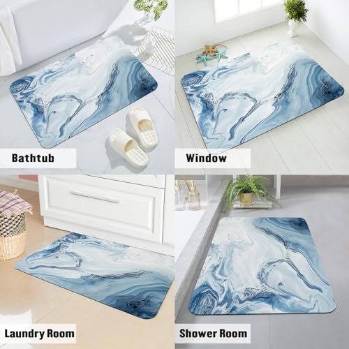 MitoVilla Blue Marble Bathroom Rug Mat, 17" x 24", Non Slip, Absorbent, Diatom Mud, Modern, Machine Made, Low Pile, 3.5mm Thick, Bath Mat - color: Marble04 - Blue, size: 17" x 24"
