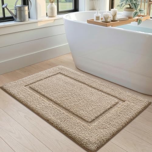 DEXI Small Bathroom Rugs 24x16, Washable Non Slip Bath Mat for Shower Floor, Absorbent Quick Dry Bathmat with Rubber Backing, Ultra Soft Plush Carpet for Tub, Beige - color: Beige, size: 24" X 16" (Rectangular)