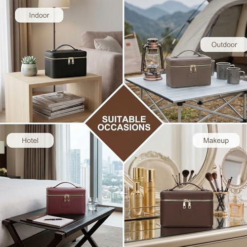 Makeup Bag Vanity Case for Women – Portable Cosmetic Bag Makeup Bag Organizer Travel Toiletry Bag with Removable Divider - color: Burgundy