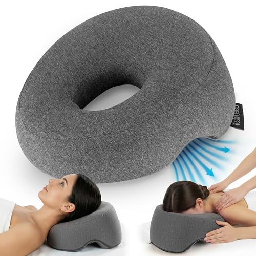 Face Down Pillow for Massage Bed – BBL & Eye Surgery Recovery Headrest | Stomach Sleeping Face Pillow for Prone Sleep, Tanning & Spa | Adjustable Memory Foam Cradle with Removable Cover (Grey) - color: Grey