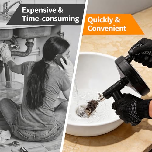 Drain Auger 33 ft, Plumbing Snake Hair Clog Remover Drain Snake Flexible Grabber Heavy Duty Sink Cleaner Tools for Shower Bathtub Bathroom Kitchen Pipe, Black - color: Black