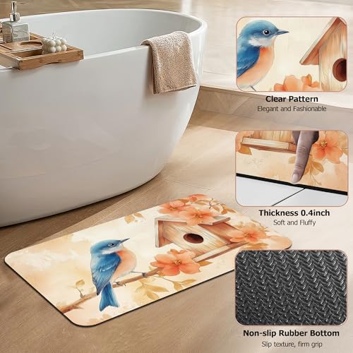 Bath Mat,Blue Bird Bathroom Rugs,Quick-Drying Non-Slip Rubber Bath Mats Fall Leaves Absorbent Diatomaceous Earth Mat for Bathroom Home Decor 17"x29.5" - color: Blue Bird,fall Leaves