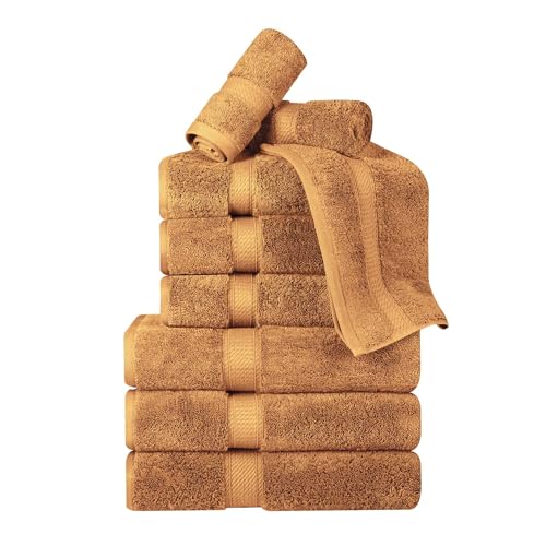 BNM Madeline Egyptian Cotton Heavyweight Towels, Ideal For Shower, Spa, Hotel, 800 GSM, Face/ Washcloths, Hand Towels, Bath Towels, Highly-Absorbent, Luxury Basics, 9 Piece Towel Set, Orange Rust - color: Rust, size: 9-Piece Towel Set
