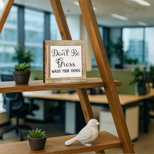 Funny Bathroom Decor, Don't Be Gross Wash Your Hands Wooden Box Sign, Humorous Bathroom Prompt Wash Hands Decor, Freestanding Decoration for Toilet Restroom 5.9×5.9 inch - color: color25