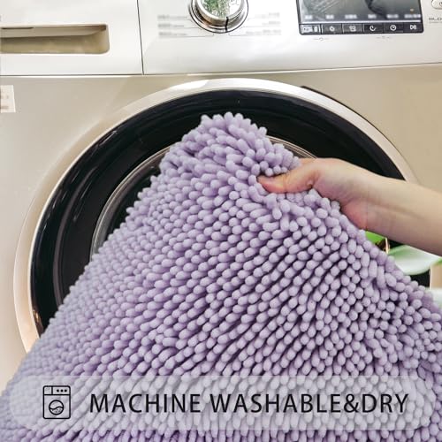 U-Shaped Toilet Rug, Chenille Contour Bathroom Mat, Non-Slip PVC Backing, Machine Washable, 24x20, Lavender - color: Lavender, size: 1'8" x 2' (20"x 24"U)