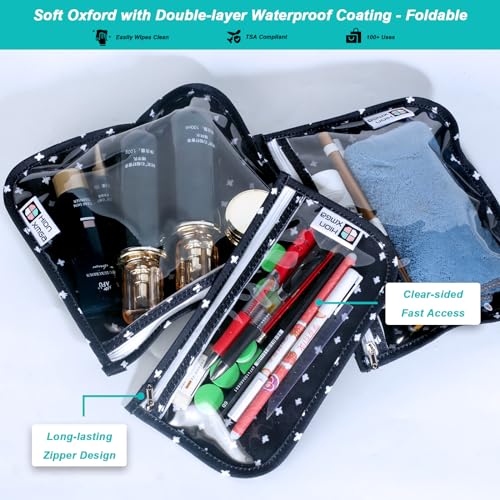 HIONXMGA TSA Approved Toiletry Bag, Set of 3 Clear Travel Toiletry Bag Quart Size Zipper Travel Pouch, Waterproof Makeup Cosmetic Bag for Women Men Kids Toiletries Carry on, PlusXX - color: PlusXX