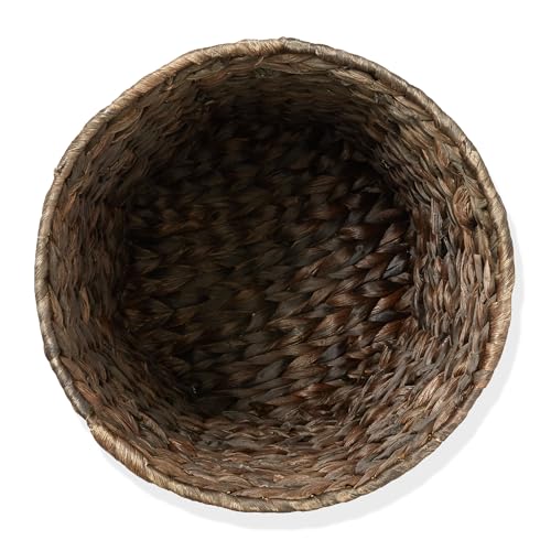 Casafield Water Hyacinth Waste Basket - Espresso Brown, Woven Wicker Trash Can for Bathroom, Bedroom, Laundry Room, Home Office - color: Espresso