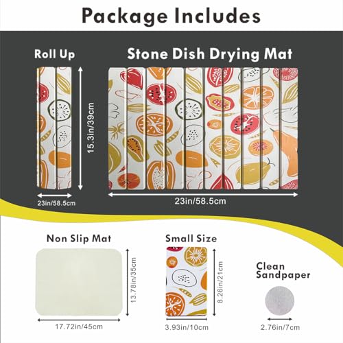 Large Stone Drying Mat for Kitchen Counter, 24"x16" Fast-Drying Super-Absorbent Diatomaceous Dish Drying Mat, Collapsible Dish Drying Stone for Dishes, Bottles, Cups, Any Countertop - color: Colorful fruits