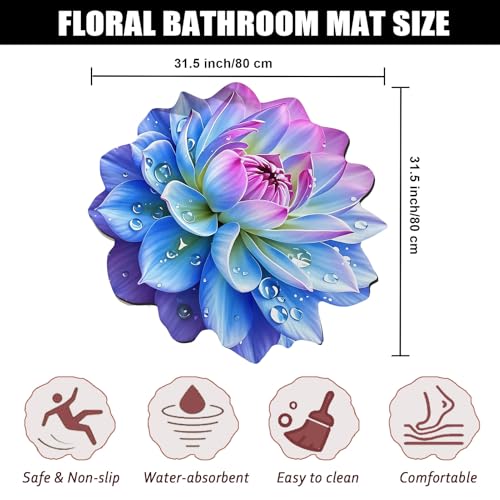 Floral Diatomaceous Earth Floor Mat 3D Flowers Pattern Bath Mat Non-Slip Bath Rug Safe Absorbent Quick Drying Bathmat Suitable for Bathroom Kitchen Entrance (Style 2, 31.5"/80cm) - color: Style 2, size: 2'8" x 2'8" (Flower)