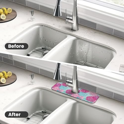 Dahlia Bright Flower 15" X 5.5" Kitchen Sink Splash Guard Faucet Faucet Guard Draining Mat Sink Splash Guard Faucet Kitchen Bathroom - color: Dahlia Bright Flower