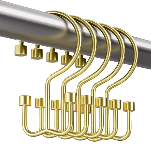 Amazer Gold Shower Curtain Hooks, 12PCS Minimalist Simple Double Shower Curtain Rings, Rust-Resistant Metal Shower Hooks, Cylinders Shower Rings for Bathroom Shower Rods Curtains - color: Gold, style: Cylinders - Double Hooks