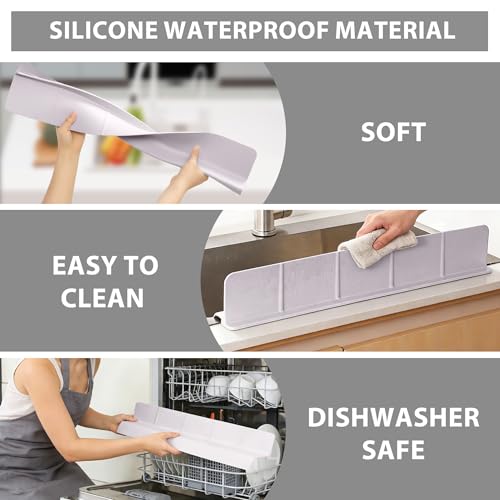 23Inch Sink Splash Guard – Extended Length & Tall Silicone Kitchen Sink Splash Guard with Overhang Drainage Design & Strong Suction Cups for Countertop (Light Pink, 23''x3.5'') - color: Light Pink, size: 23''x3.5''