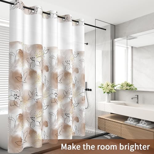 No Hook Shower Curtain with Snap in Liner Set FYZZ00003 - color: Brown Watercolor Botanical