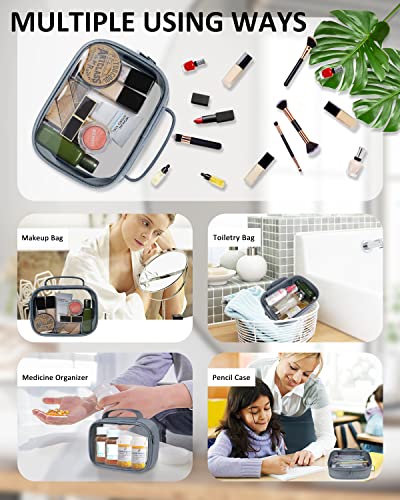 Moyad TSA Approved Toiletry Bag Clear Quart Size Travel Bags Makeup Bag | Large Opening, for Men and Women, Carry on Airline Compliant, Transparent Liquids Pouch, Grey - color: Grey, size: 3 Pack, Handle