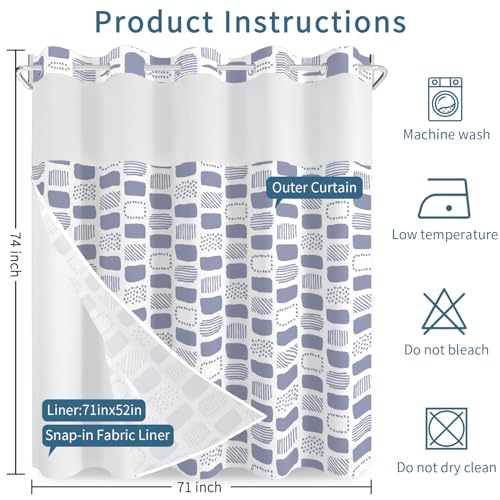 No Hook Shower Curtain with Snap in Liner Set, Boho Modern Abstract Geometric Unique Pattern Decorative Waterproof Fabric Shower Curtain for College Dorm Hotel Apartment Bathroom Bathtub, 71x74 Inch - color: Mid-century Geometry