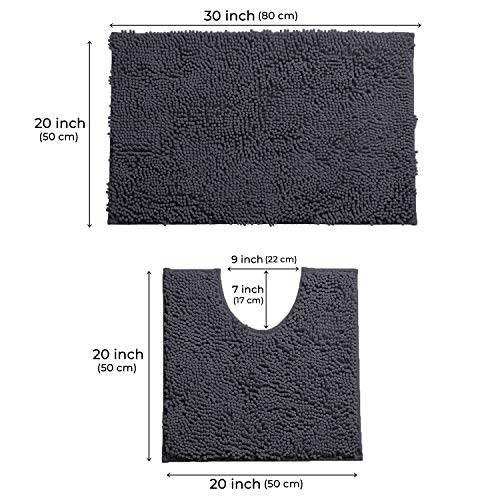 LuxUrux Bathroom Rug Set 2 Piece, Soft Absorbent Cheinlle Microfiber Bath Mat with Contour Toilet Rug, Non-Slip, Machine Wash Dry, Plush Shaggy Mats for Bathroom (20"x 30"+20"x 20" U-Shaped Charcoal) - color: Charcoal, size: 2 Piece Set