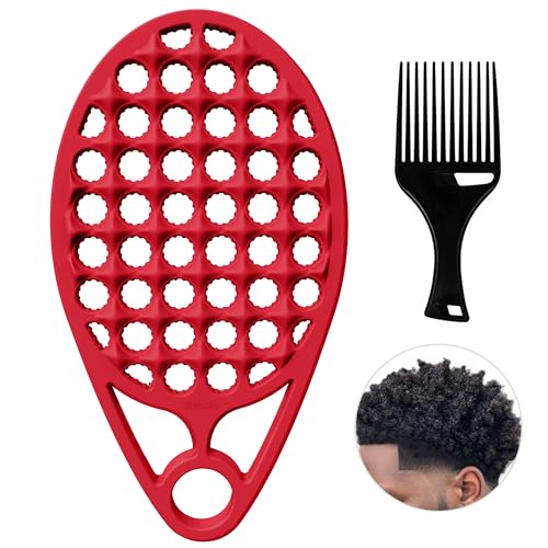 KOUPA Silicone Afro Twist Brush with Pick Comb - Easy Clean Dual-Sided Design with Textured Holes for Defined Afro Curls, Suitable for Coily Hair Men & Women, Red - color: Red